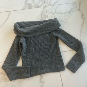 H&M Charcoal Gray Off-the-Shoulder Ribbed Sweater